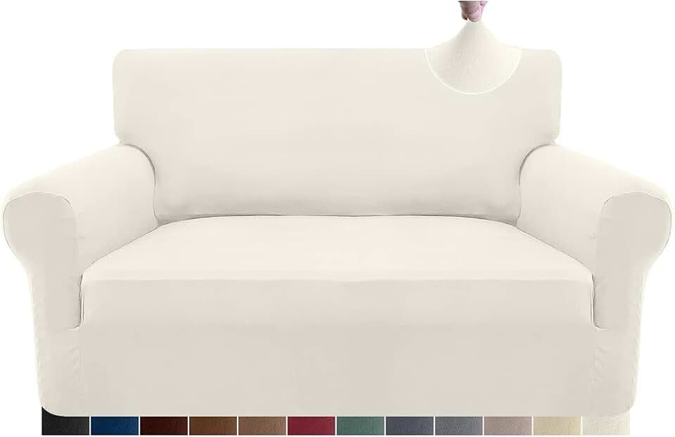 Granbest Stretch-Sofabezug für 2 Sitzer, superweicher Spandex-Sofa-Schonbezug für Hunde, Haustier-Couch, Möbelschutz mit elastischer Unterseite (2 Sitzer, Creme)