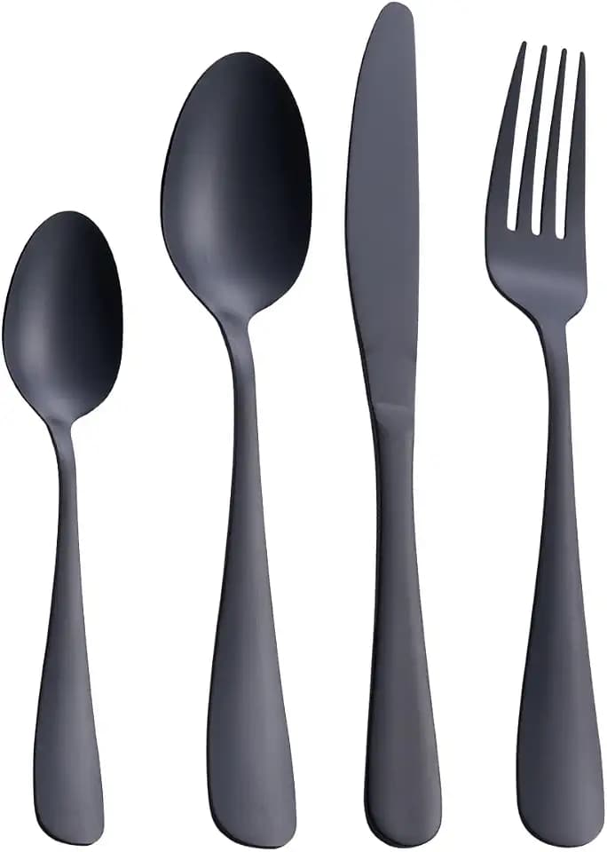 GoGeiLi Matt Schwarz Besteckset, 24-teilig Edelstahl Besteck-Set in Satin-Finish, Service für 6 Personen, spülmaschinenfest