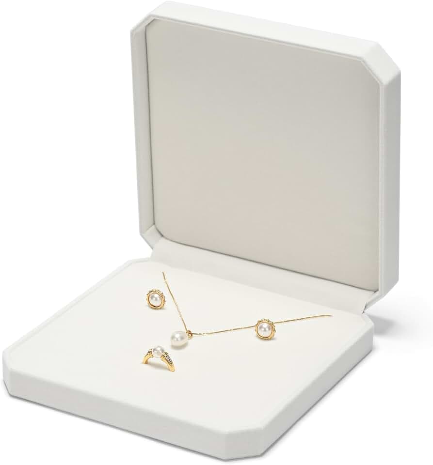 Schmuckbox Schmuckaufbewahrung Schmuck Organizer Weiß,Samt | Achteckig,Multifunktionale Aufbewahrung,schmuckschachtel groß ,Schmuck Geschenkbox für Ring Ohrringe Halsketten,19×19×3CM