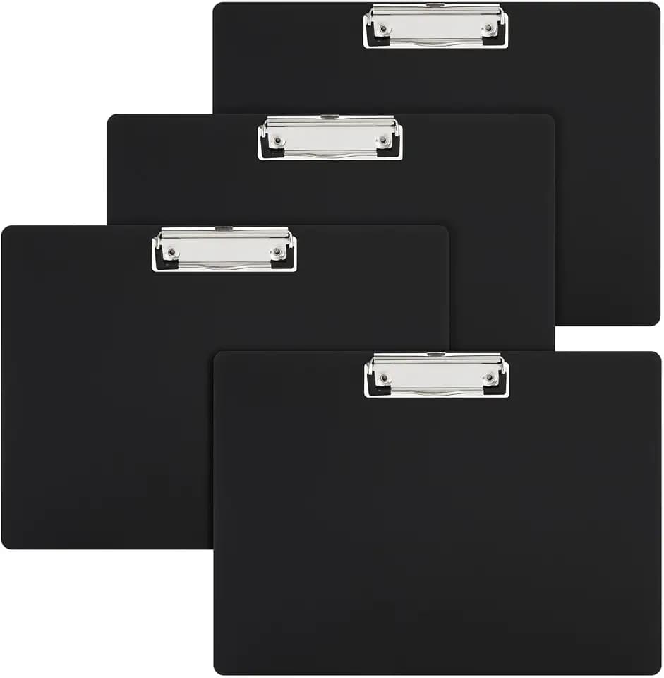 Juvale Landscape Clipboard - 12.4 x 8.9 in, Black Plastic, 4-Pack, Classic - Horizontal Clipboard with Low-Profile Clip - Letter-Size Sketching & Drawing Board