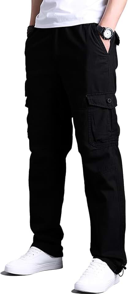 Cargohose Herren aus Baumwolle Cargo Hose mit 7 Taschen Elastische Taille Freizeithose