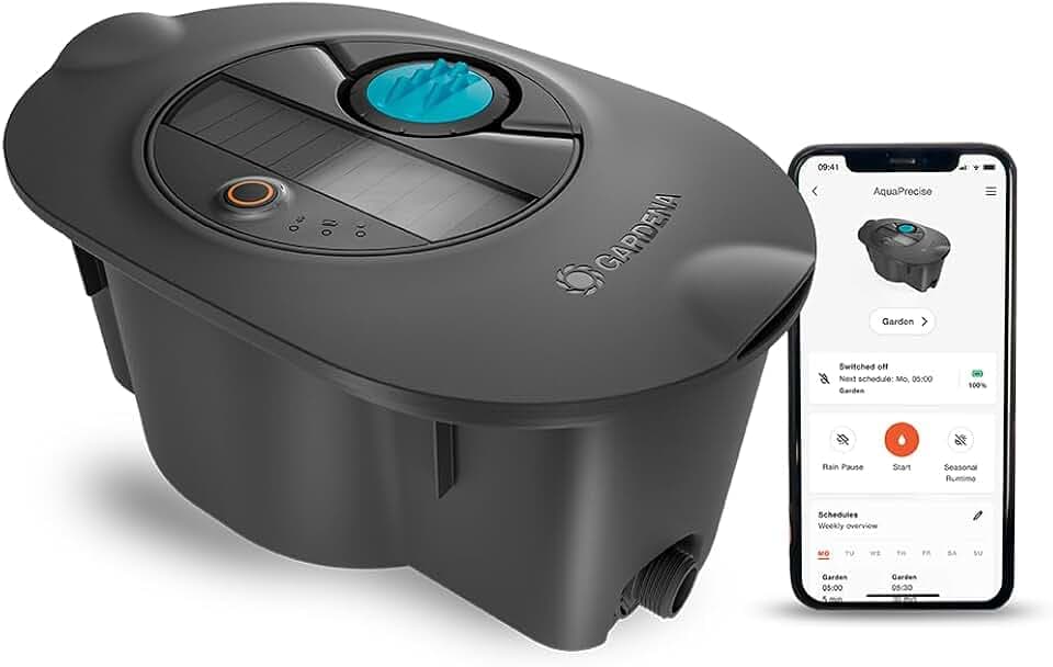 Gardena AquaPrecise, Pipeline Bewässerungssystem für Rasenflächen bis zu 320 m²: solarbetrieben, gleichmäßige Wasserverteilung, für jede Gartenform, Bluetooth, unterirdische Installation (16001-20)