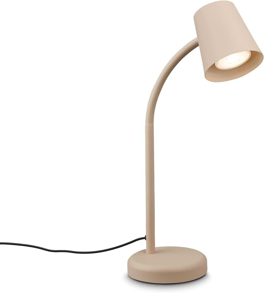 BRILONER - Schreibtischlampe mit Kabelschalter, schwenkbar, GU10, max. 9W, Tischlampe, Lampe, Nachttischlampe, Tischleuchte, Deko, Bürolampe, Leselampe Bett, Leselicht, 13x38,5 cm, Beige