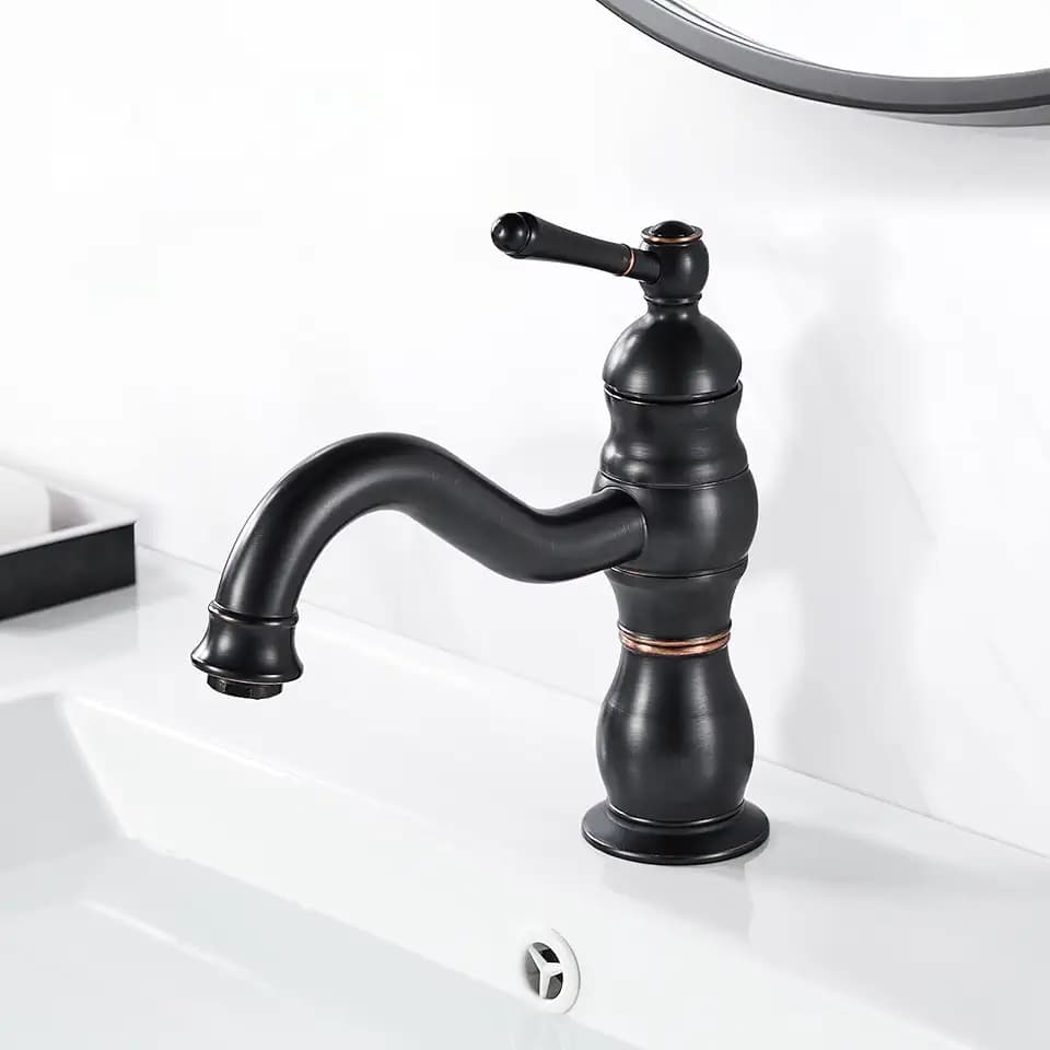 Retro Waschtischarmaturen Schwarz Matt Wasserhahn Bad 360° Drehbar
