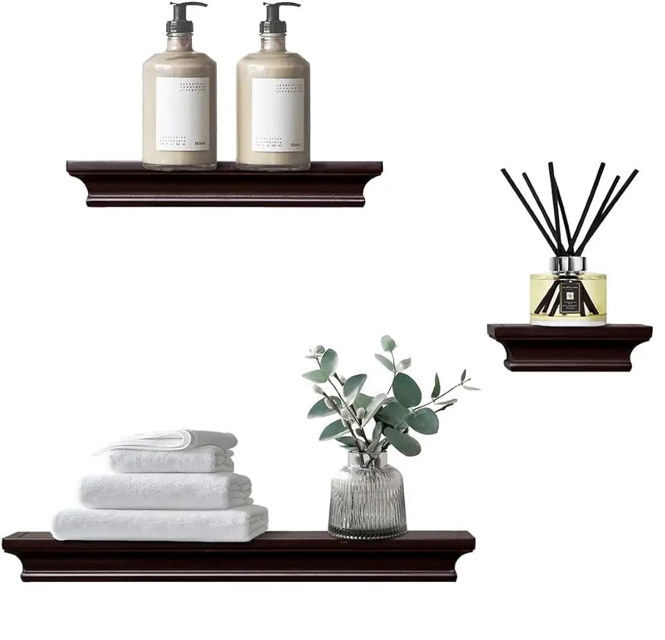 AHDECOR Modern Storage Floating Shelves, Perfect for Enhancing Decor and Organization in Any Room, Espresso Brown, Set of 3