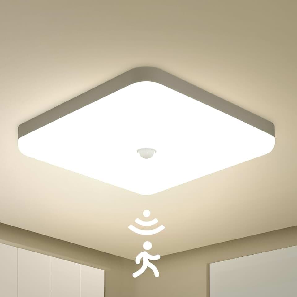 30W Led Deckenlampen mit Bewegungsmelder Innen, 25 cm Deckenleuchten Neutralweiß 4000K Deckenbeleuchtung, IP56 Wasserdicht für Flur Treppenhaus Diele, Ceiling Light Motion Sensor