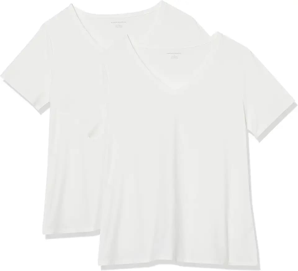 Amazon Essentials Women's Plus Size Short-Sleeve V-Neck T-Shirt, Pack of 2