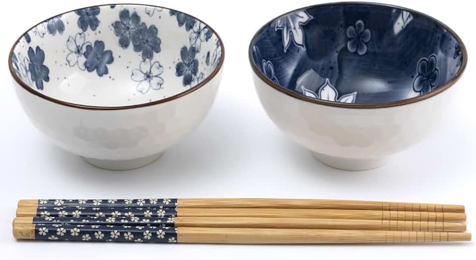 Lachineuse–Set aus 2 asiatischen Reisschalen–Blaues Blumenmuster, Ø 11 cm