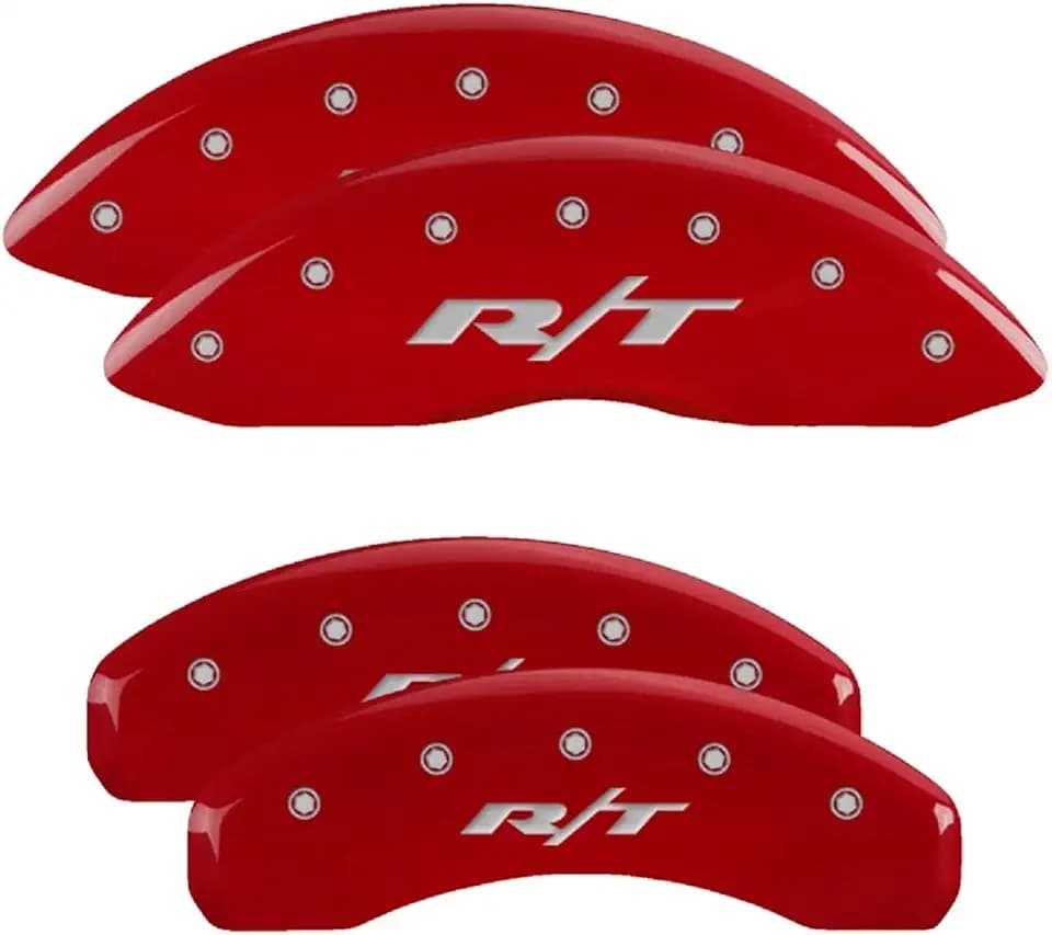 MGP Brake Caliper Covers for 2011-2025 Dodge Durango (Requires 17" Wheels or Larger) Red Powder-Coated Finish, Engraved Silver RT1-Truck Logo, Aluminum Front and Rear Caliper Covers (Set of 4)