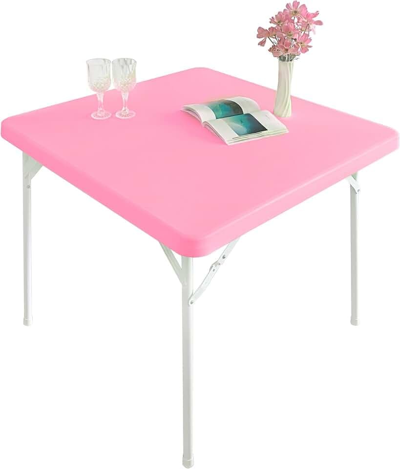 Cocktail Fitted Spandex Stretch Square Table Covers Caps Elastic Square Tablecloth Pink Table Topper 48x48 Inch