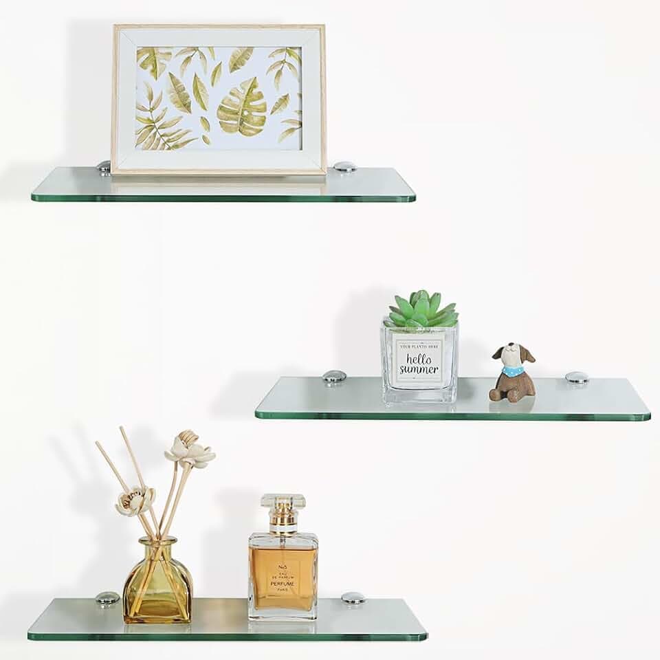 SAYAYO Glass Floating Shelves for Wall, Tempered Glass Shelves for Bathroom
