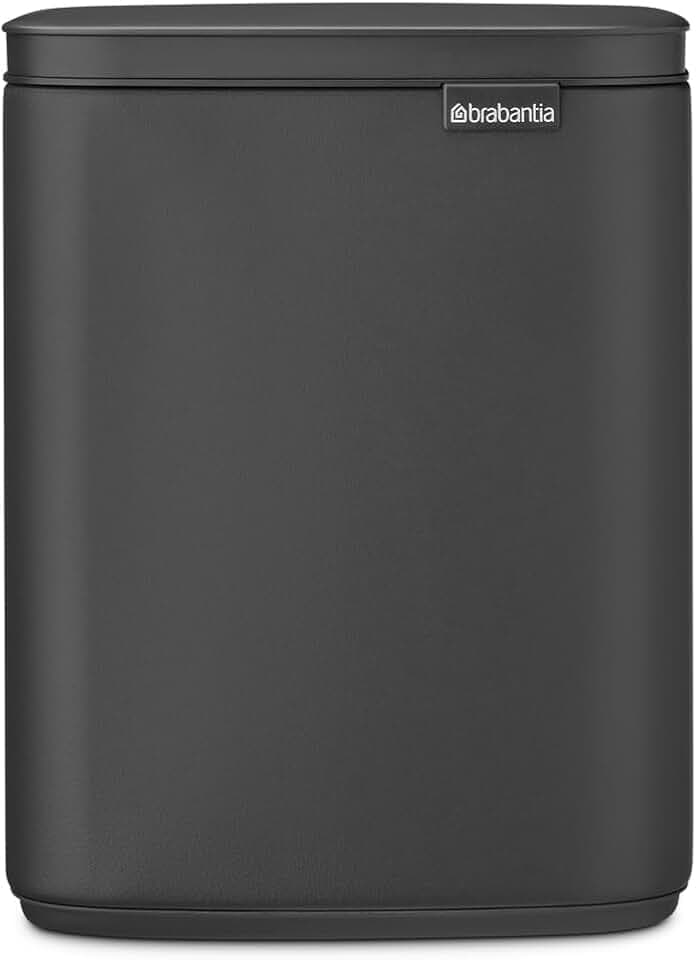 Brabantia Bo Abfalleimer 7 l | Kompakter rechteckiger Mülleimer mit Soft-Close-Deckel und herausnehmbarem Inneneimer | Wandmontage oder frei stehend für Bad, Küche oder Büro | Mineral Infinite Grey