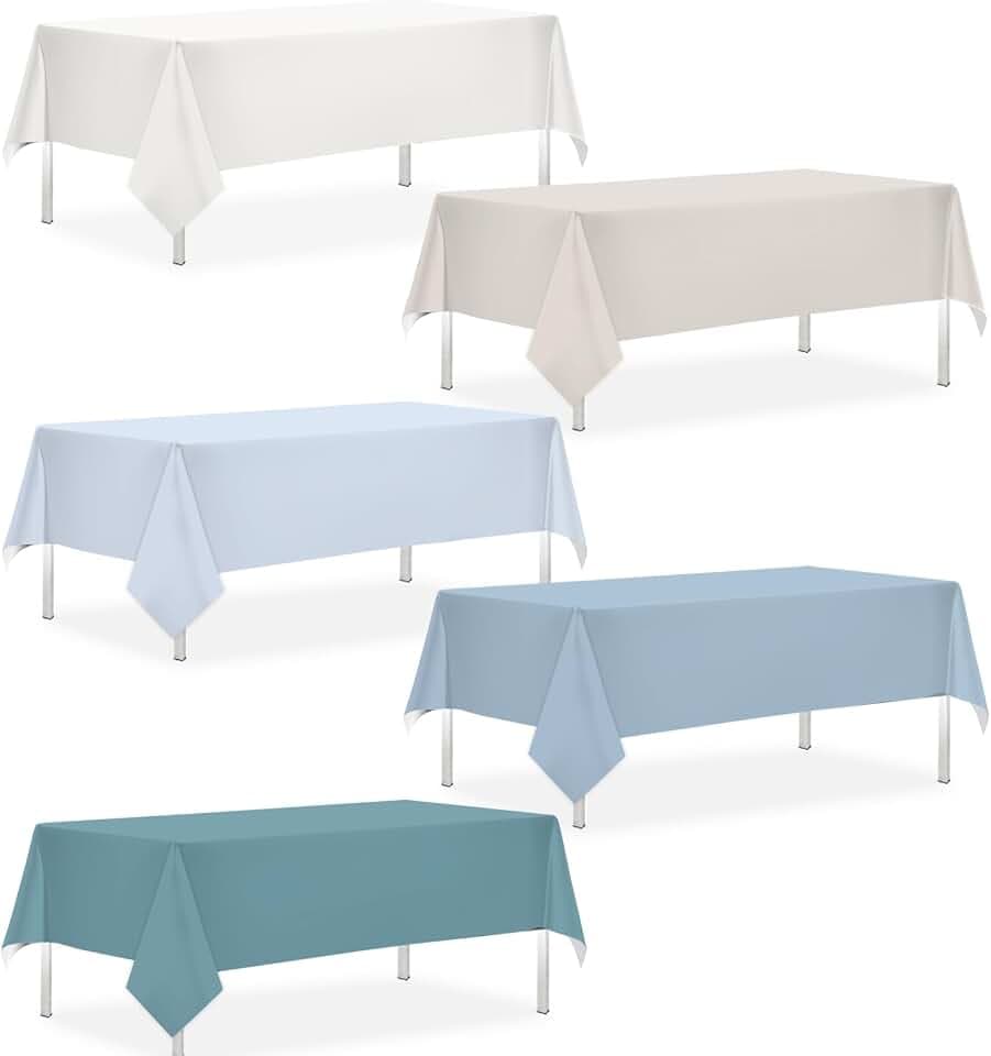 CMUSKO 54 x 108 Inch Dusty Blue Tablecloths-5Pcs Boho Light Blue Themed Plastic Table Covers for Birthday, Wedding, Baby Shower Decorations