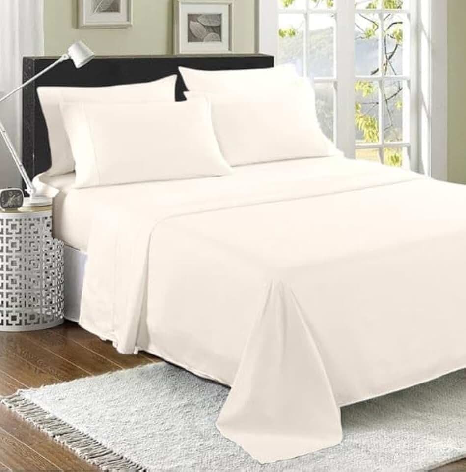 Bettlaken aus 100 % ägyptischer Baumwolle, Fadenzahl 200, ultraweiches langstapeliges Bettlaken, luxuriöse Hotelqualität, schrumpft und lichtbeständig, pflegeleicht, Kingsize, cremefarben