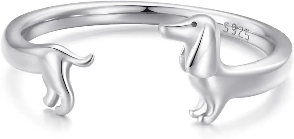 Kokoma Cute Dachshund Ring 925 Sterling Silver Pet Animal Puppy Dog Wrap Finger Band Open Statement Ring Adjustable Bands Dainty Jewelry for Women Pet Lovers