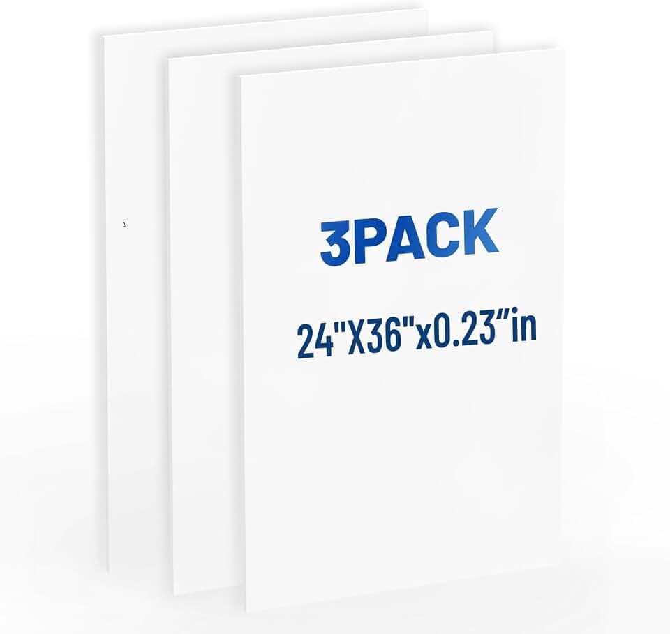 Foam Board 24 x 36 in, 3/16" (5mm) - 3 Pack, White Poster Board, Double Sided Sign Board Foam Board for Mounting, Crafts, Paintings, Art, Display.