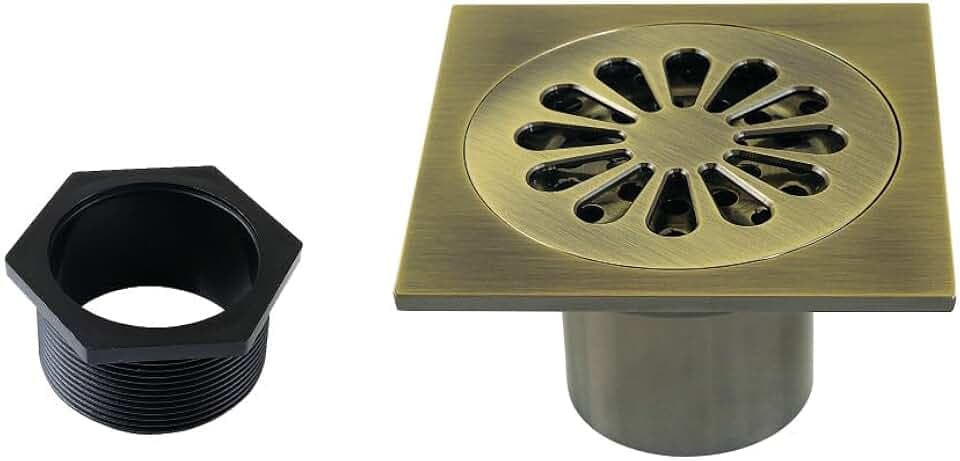 Kingston Brass BSF4161AB Watercourse Shower Drain, Antique Brass,3.94 x 3.94 x 1.63