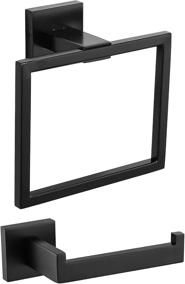 TURS Handtuchring Bad Handtuchhalter Aufhänger Wandhalterung Badezimmer Zubehör Zeitgenössische Hotel Square Style SUS 304 Edelstahl (Schwarz)