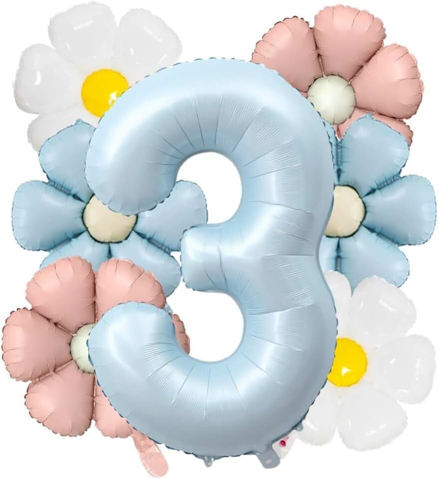 Daisy 3rd Birthday Party Decorations Balloon,40inch Light Blue Number Balloon 3，Daisy Birthday Party Decorations for 3 Year Old，Daisy 3rd Birthday Party Supplies (Light blue 3)