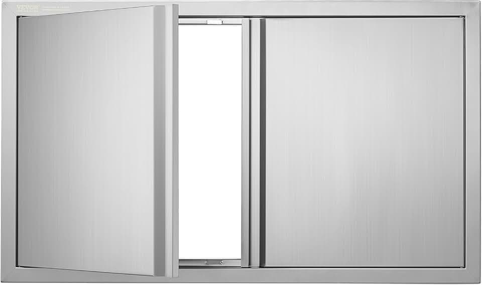 VEVOR Grill-Zugangstür, 914 x 534 mm, Doppelte Außenküchentür, Flächenbündig Montierte Edelstahltür, Vertikale Wandtür mit Versenkbaren Griffen, für Grillinsel, Grillstation, Außenschrank