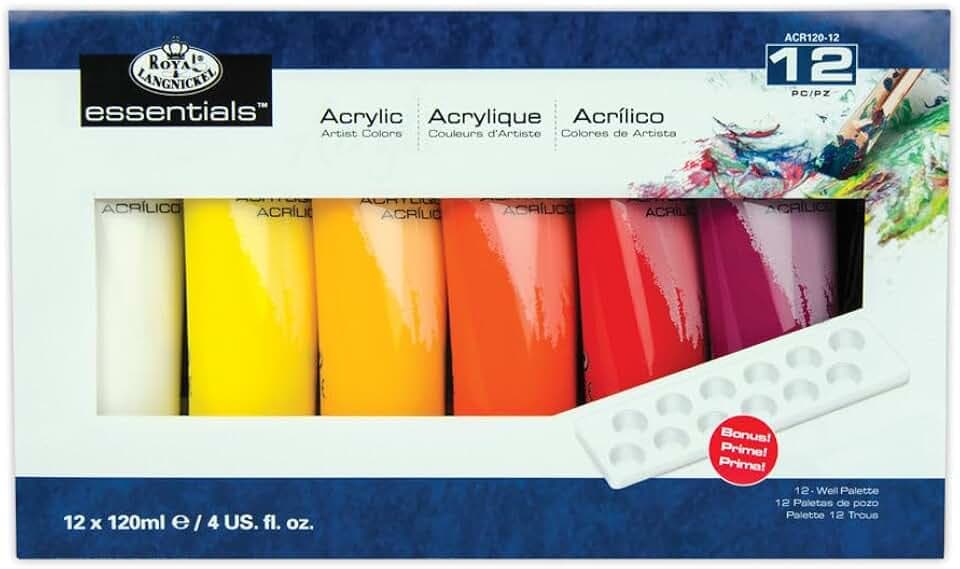 Royal Langnickel 120-ml-Acrylfarben von Royal und Langnickel ACR120-12 Green Red Violet White Yellow 0.5 Liters