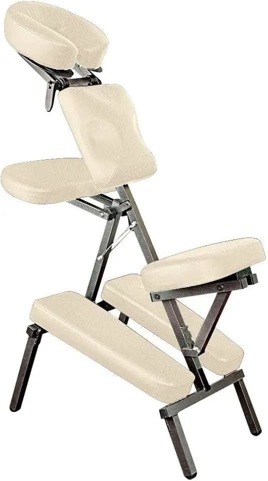 NRG Grasshopper Portable Massage Chair - Fully Adjustable Seat, Chest Pad, Head Cradle and Arm Supports - Lightweight Chair, Compacts for Easy Transport - Carrying Case Included - Color: Cream