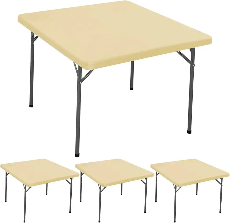 4 Pack 36 x 36 Inches Fitted Square Elastic Outdoor Tablecloths for Card Table Waterproof Picnic Table Cover Stretch Washable Patio Folding Spandex Tablecloth for Camping Banquet Parties (Champagne)