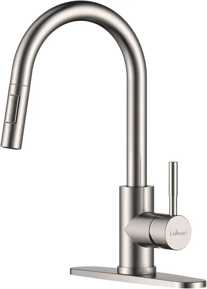 APPASO Swan-Neck Modern Kitchen Faucet with Pull Down Nozzle Brushed Nickel