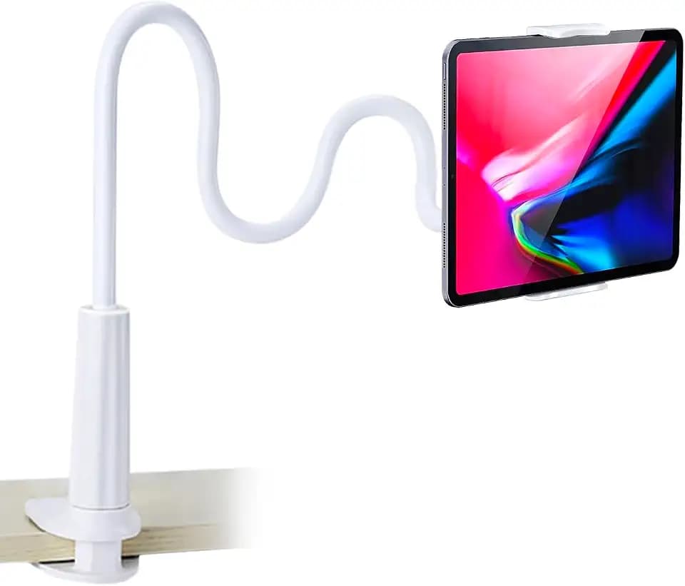 ZUSLAB Tablet Cell Phone Adjustable Universal Gooseneck Bed Lazy Holder Stand Mount - Flexible Arm 360 Mount Clip Bracket White