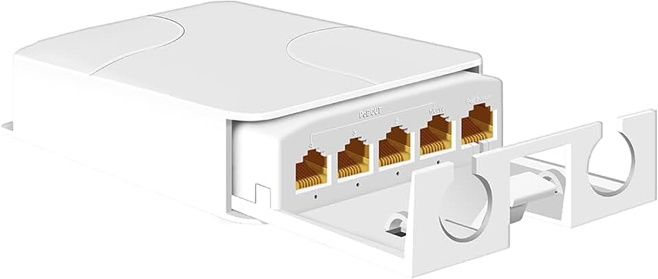 5 Port Outdoor Gigabit PoE Extender 1 in 4 Out-IEEE 802.3af/at, 90W in 30/60W Out Waterproof PoE Repeater 10/100/1000Mbps, Vlan, PD Auto-Detection, Extend to 250m, Wall Mount Plug & Play