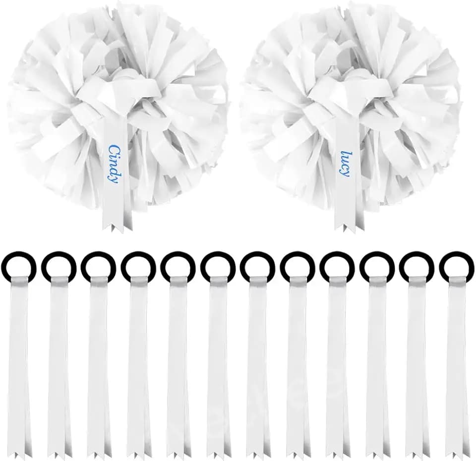 Lovecheer 24/48PCS Cheerleading Pom Poms Name Tags Holder for Backpack Cheerleader Team Birthday Gifts Name Labels Ribbon Personalized