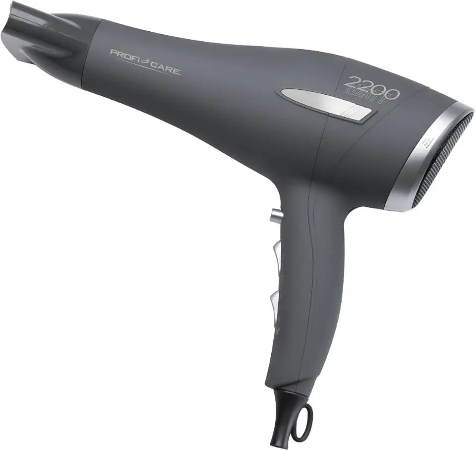 Profi Care Haartrockner mit 3 Leistungsstufen, Aufhängeöse, Haartrockner mit Cool Shot und Formdüse, 2 Gebläsestufen mit 2200W, inkl. 2 Ersatzfilter - PC-HT 3045 grau