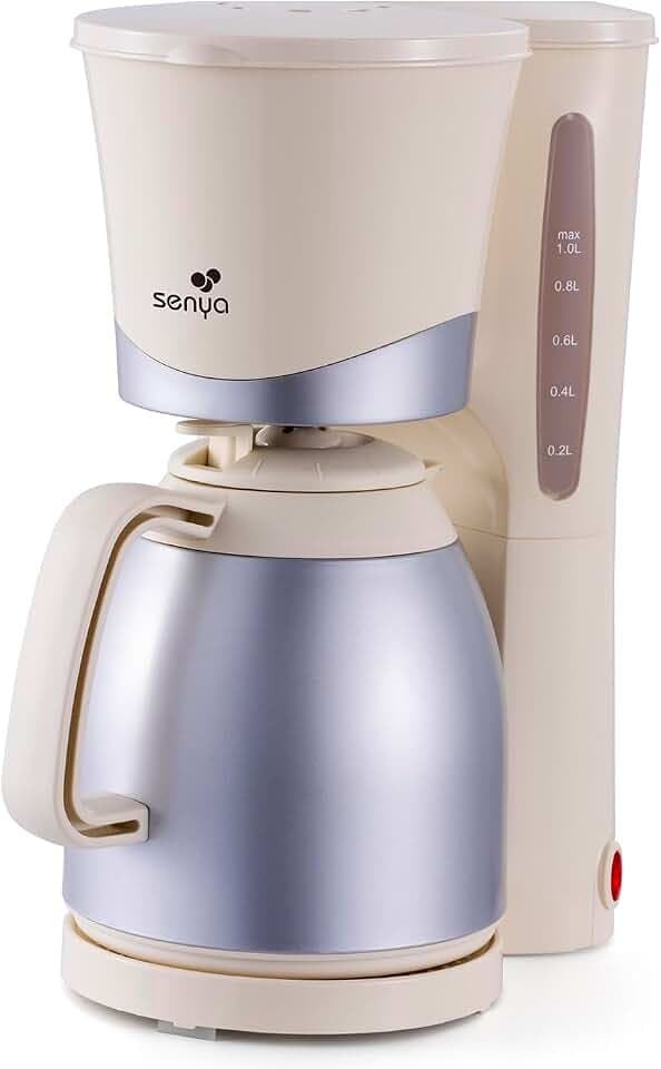 SENYA Elektrische Kaffeemaschine Creme, 1 l – Filterkaffeemaschine mit Isolierkanne, kompakt und elegant, automatische Abschaltung, einfach zu bedienen und zu reinigen