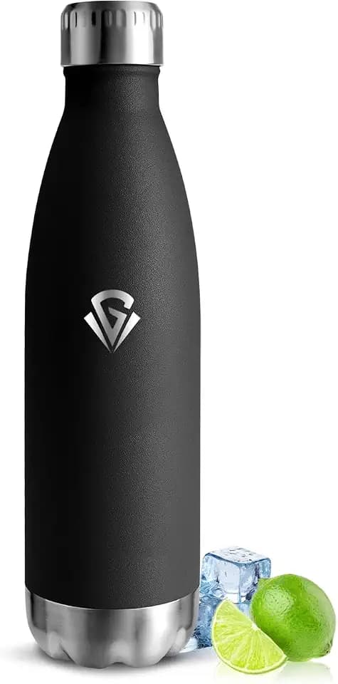 Trinkflasche Edelstahl - Thermosflasche, 500ML BPA-Frei, Wasserflasche Sport - Auslaufsicher Wasserflasche,Trinkflasche Kohlensäure Geeignet, Thermoskanne für Camping & Outdoor, Schwarz