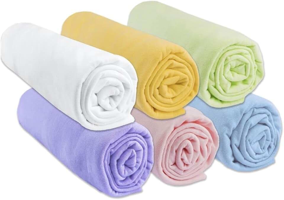 Set mit 6 Spannbettlaken, 40 x 80/40 x 90 cm, Babybett, Wiege, Babykörbchen, 100% Baumwolle, Mehrfarbig, dehnbar, atmungsaktiv, gesunder Schlaf, Marke Easy Dort | Öko-Tex Zertifiziert