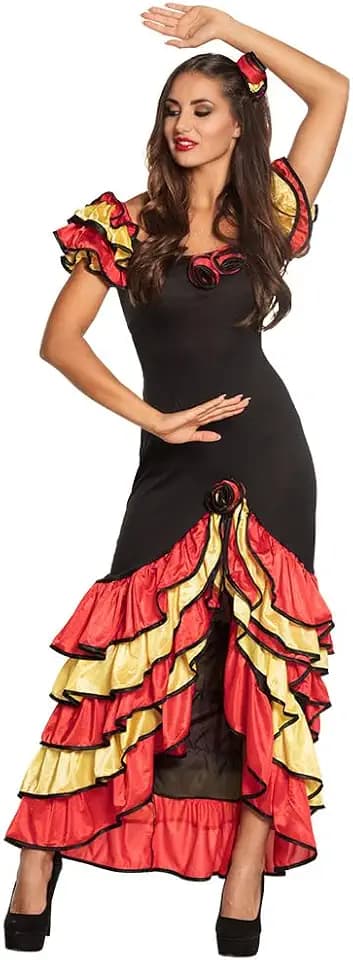 Boland - Kostüm für Erwachsene Rumba Tänzerin, langes Kleid für Damen, Spanierin, Karneval, Mottoparty, EM, WM