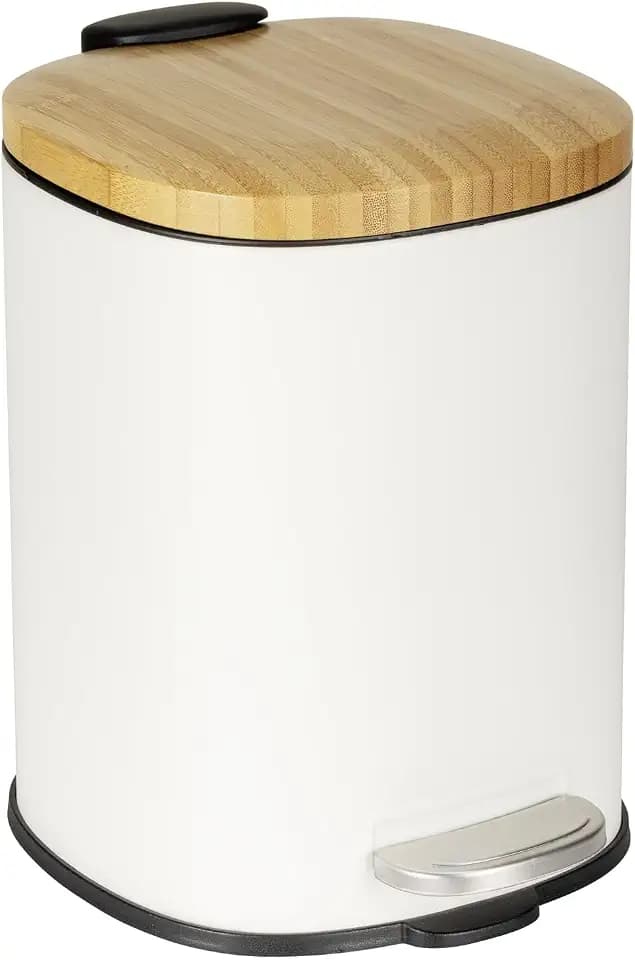 WENKO Kosmetikeimer, Treteimer 3 L mit Bambusdeckel & Easy-Close