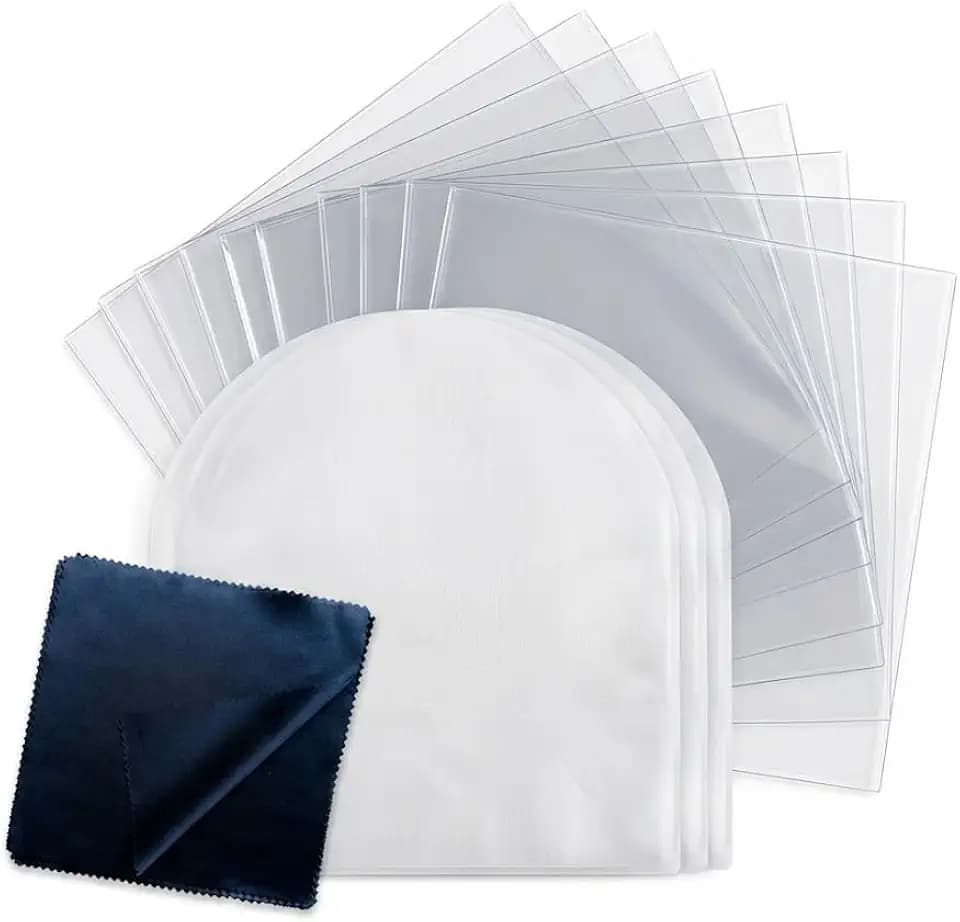 100 Pack Vinyl Record Sleeves Combo - 50 Anti-Static 3.15 Mil HDPE Inner & 50 4 Mil OPP Outer Covers with Cloth - Fits 12" Single, Double & Gatefold LP Albums, Archival Quality