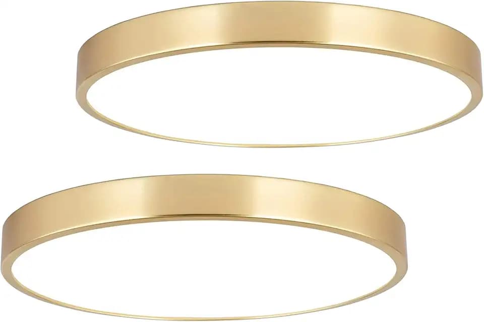 SOTTAE 2 Pack 12 Inch Brushed Gold Metal Flush Mount LED Ceiling Light,3000K-5000K 20W Thin Round Ceiling Lamp,Modern Low Profile Ceiling Light Fixtures for Bedroom Living Room Kitchen Bathroom