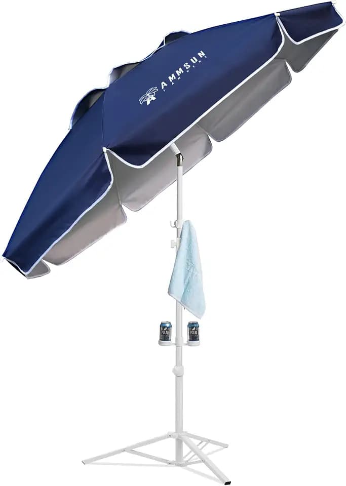 AMMSUN Shade Umbrella, Premium Portable Umbrella with Stand, 6.5ft Lightweight Free Standing Canopy for Sporting Games, Adjustable Instant Sun Protection and Easy to Carry, Navy Blue