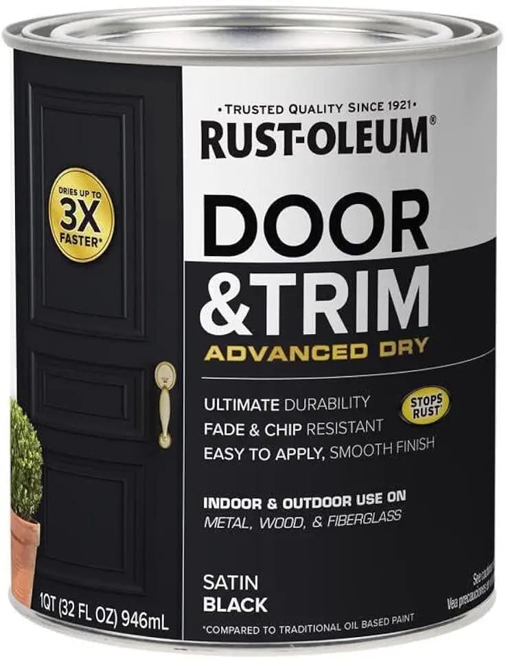 Rust-Oleum 369383 Advanced Dry Door & Trim Paint, Quart, Satin Black