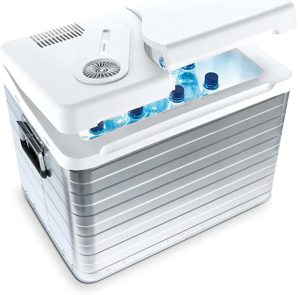Mobicool MQ40A elektrische Alu-Kühlbox, 12V und 230V, 39L - Mini-Kühlschrank für Auto, Camping, Urlaub, Boot, Festivals - mit praktischem Kabelfach, Kühlung bis 20 °C unter Umgebungstemperatur