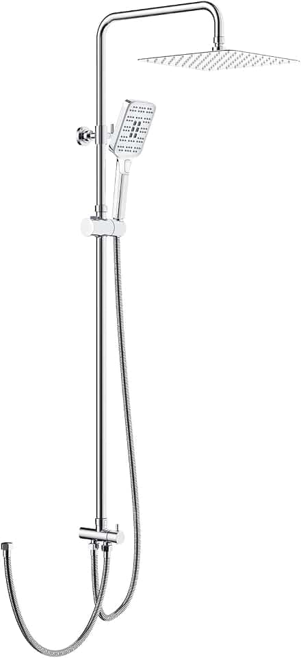 Rainsworth Duschsystem ohne Armatur Chrom - 25 * 25 cm Quadratisch Regendusch Dusche Set, Duschgarnitur mit Umsteller, 3 Strahlarten Handbrause