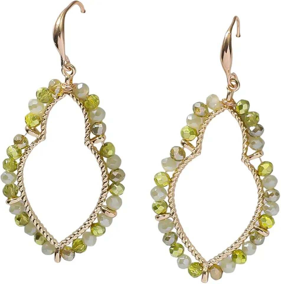 Bohemian Beaded Geometric Dangle Earrings Colorful Round Crystal Hollow Hoop Earrings for Women Boho Statement Party Jewelry