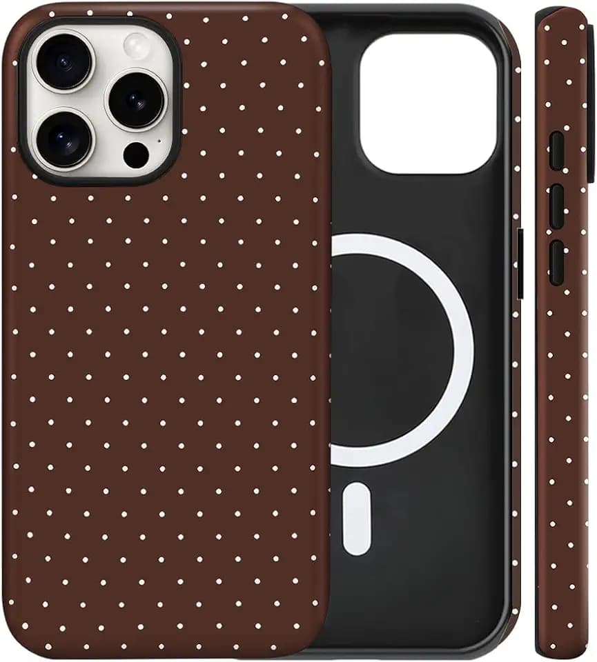 Magnetic for iPhone 13/14 Case Cute Polka Dot Phone Case, Brown