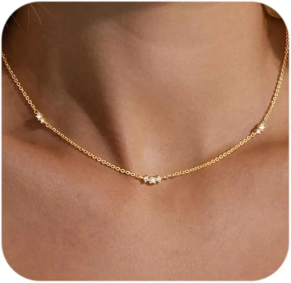 Dainty Gold Necklace Women Simple Cz Chain Necklace Non Tarnish