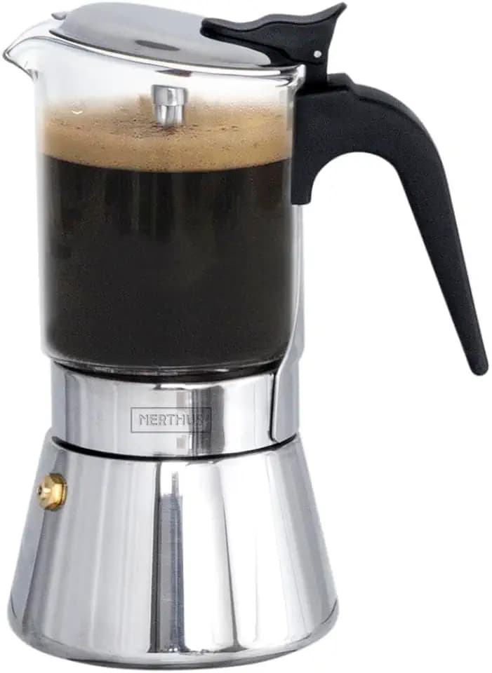 Nerthus FIH 1626 Espressokocher 240 ml, italienische Kaffeemaschine aus Glas mit Edelstahlboden und ergonomischem Griff