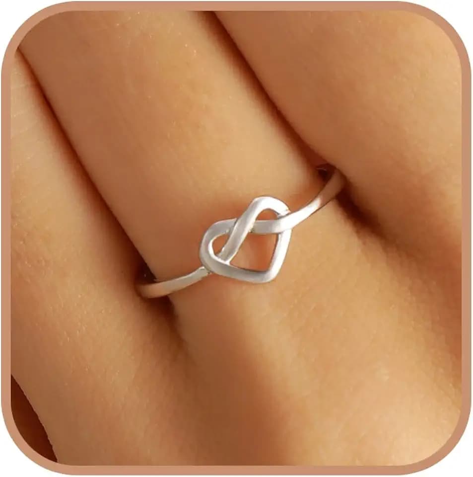 925 Sterling Silver Cubic Zirconia Heart Knot Rings for Women Girls
