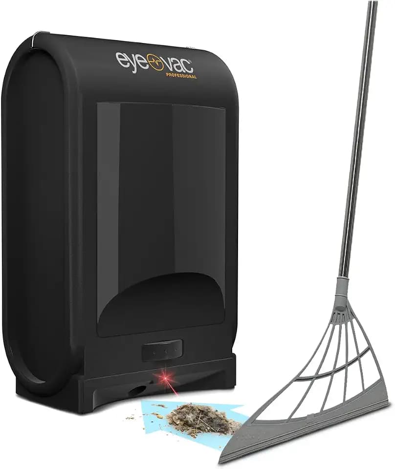 EyeVac Pro & Squeegee Broom Bundle - Touchless Vacuum Automatic Dustpan - Squeegee Multisurface Sweeping - Great for Salon Pet Hair Dirt, Corded Canister Vacuum, Bagless, 1400 Watt (Black w/Broom)
