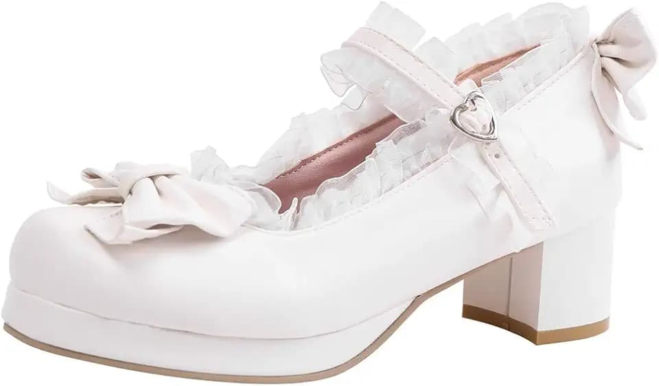 KISSASA Niedliche Plateauschuhe für Damen, Mary Jane Heels und Schleife